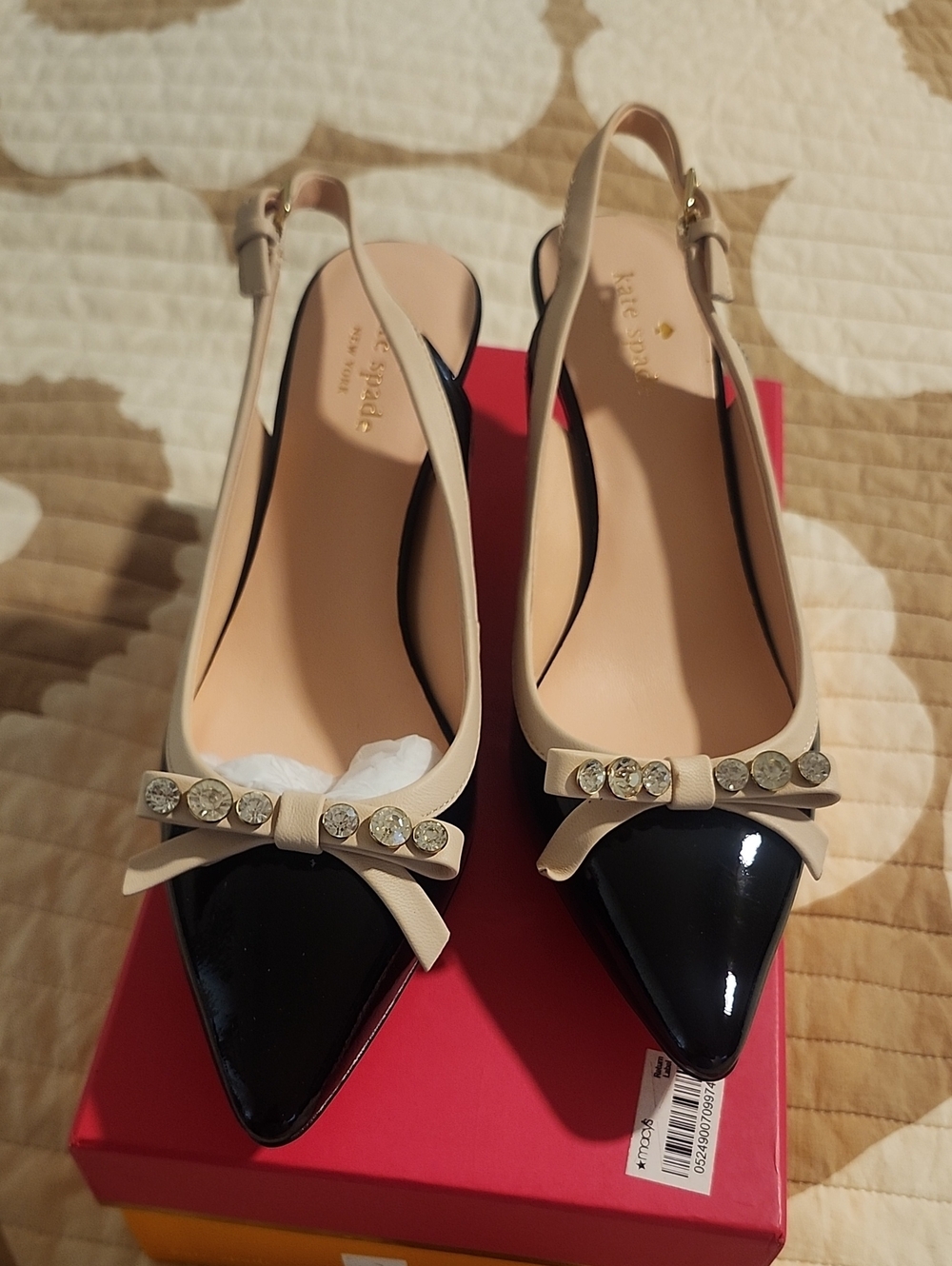 kate spade Two-Tone Patent Pointed Toe Slingback Pumps in Black and Nude